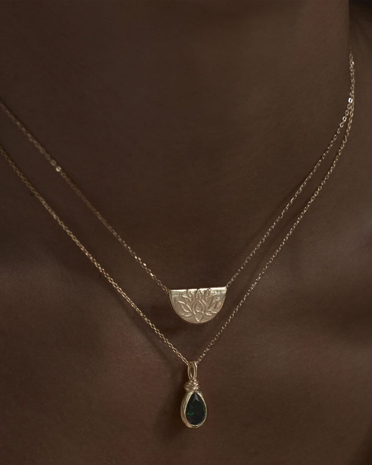 By Charlotte lifestyle/campaign photo (from the 'Birthday' shoot series) shown in the Lotus Necklace product gallery